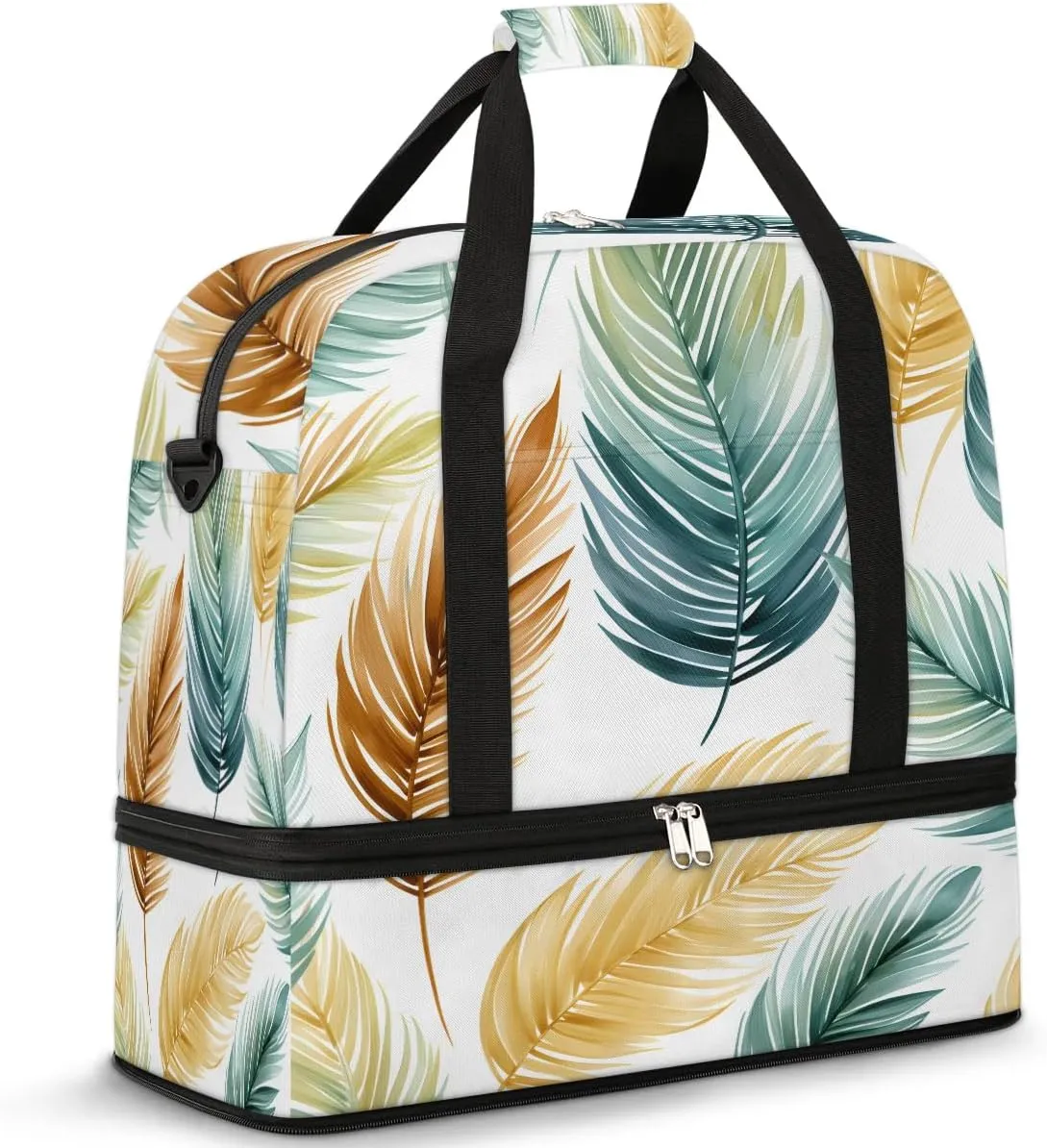 Sports Duffel Bag, Foldable Colorful Feathers Travel Duffel Bag, Gym Yoga Beach Bag Weekender Overnight Bag with Shoes Compartment for Men Women, Bird Feathers