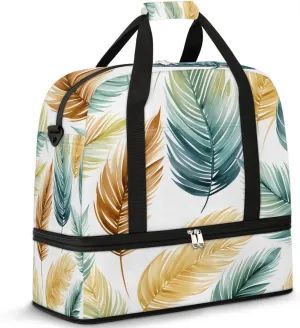 Sports Duffel Bag, Foldable Colorful Feathers Travel Duffel Bag, Gym Yoga Beach Bag Weekender Overnight Bag with Shoes Compartment for Men Women, Bird Feathers