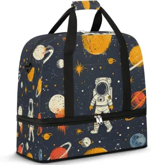 Sports Duffel Bag, Foldable Cute Astronaut Travel Duffel Bag, Gym Yoga Beach Bag Weekender Overnight Bag with Shoes Compartment for Men Women, Astrology Astronomy Comet
