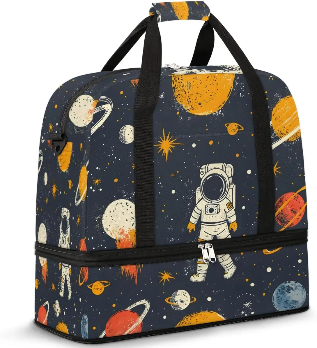 Sports Duffel Bag, Foldable Cute Astronaut Travel Duffel Bag, Gym Yoga Beach Bag Weekender Overnight Bag with Shoes Compartment for Men Women, Astrology Astronomy Comet
