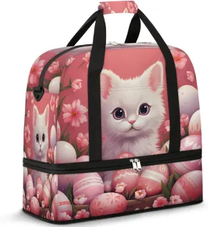 Sports Duffel Bag, Foldable Cute Cat Travel Duffel Bag, Gym Yoga Beach Bag Weekender Overnight Bag with Shoes Compartment for Men Women, Halloween Eggs
