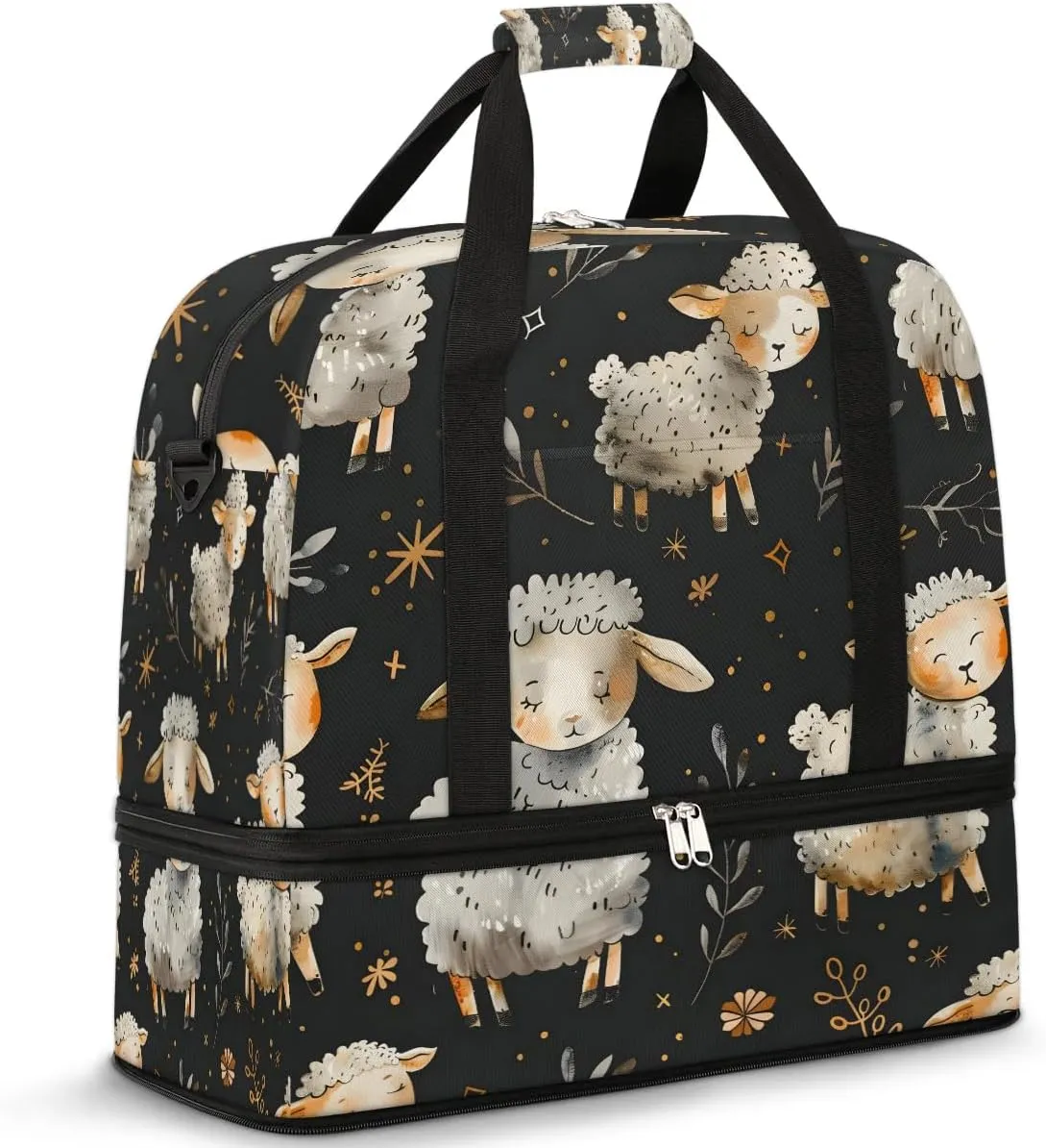 Sports Duffel Bag, Foldable Cute Sheep Travel Duffel Bag, Gym Yoga Beach Bag Weekender Overnight Bag with Shoes Compartment for Men Women, Cute Sheep