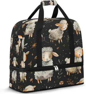 Sports Duffel Bag, Foldable Cute Sheep Travel Duffel Bag, Gym Yoga Beach Bag Weekender Overnight Bag with Shoes Compartment for Men Women, Cute Sheep