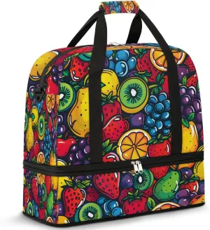 Sports Duffel Bag, Foldable Cute Strawberry Fruit Travel Duffel Bag, Gym Yoga Beach Bag Weekender Overnight Bag with Shoes Compartment for Men Women, Tropical Fruit Orange