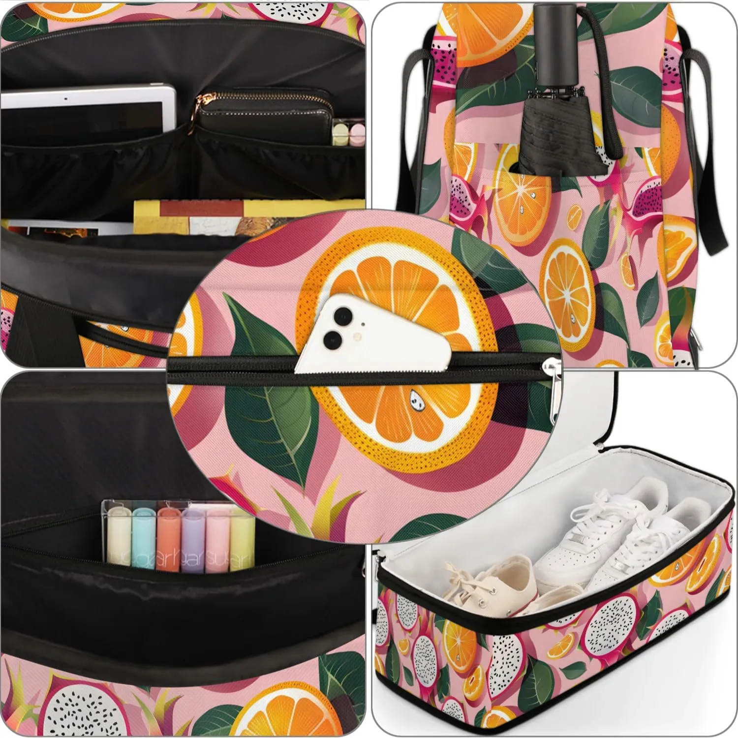 Sports Duffel Bag, Foldable Dragon Fruit Travel Duffel Bag, Gym Yoga Beach Bag Weekender Overnight Bag with Shoes Compartment for Men Women, Oranges