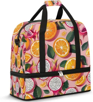 Sports Duffel Bag, Foldable Dragon Fruit Travel Duffel Bag, Gym Yoga Beach Bag Weekender Overnight Bag with Shoes Compartment for Men Women, Oranges