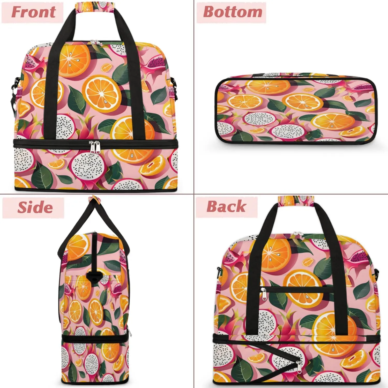 Sports Duffel Bag, Foldable Dragon Fruit Travel Duffel Bag, Gym Yoga Beach Bag Weekender Overnight Bag with Shoes Compartment for Men Women, Oranges
