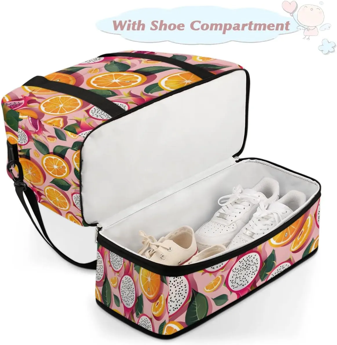 Sports Duffel Bag, Foldable Dragon Fruit Travel Duffel Bag, Gym Yoga Beach Bag Weekender Overnight Bag with Shoes Compartment for Men Women, Oranges