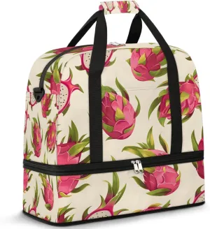 Sports Duffel Bag, Foldable Dragon Fruits Travel Duffel Bag, Gym Yoga Beach Bag Weekender Overnight Bag with Shoes Compartment for Men Women, Summer Romantic