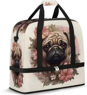 Sports Duffel Bag, Foldable Falcon Travel Duffel Bag, Gym Yoga Beach Bag Weekender Overnight Bag with Shoes Compartment for Men Women, Cute Dog Flower