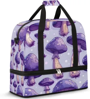 Sports Duffel Bag, Foldable Fantasy Mushroom Travel Duffel Bag, Gym Yoga Beach Bag Weekender Overnight Bag with Shoes Compartment for Men Women, Mushrooms