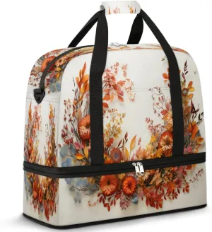 Sports Duffel Bag, Foldable Flower Garland Travel Duffel Bag, Gym Yoga Beach Bag Weekender Overnight Bag with Shoes Compartment for Men Women, Botanical Garland