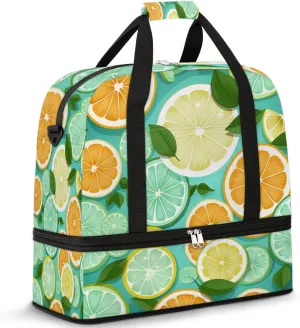 Sports Duffel Bag, Foldable Green Lemon Travel Duffel Bag, Gym Yoga Beach Bag Weekender Overnight Bag with Shoes Compartment for Men Women, Lemon Fruit