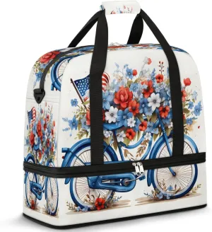 Sports Duffel Bag, Foldable Independence Day Travel Duffel Bag, Gym Yoga Beach Bag Weekender Overnight Bag with Shoes Compartment for Men Women, American Flag