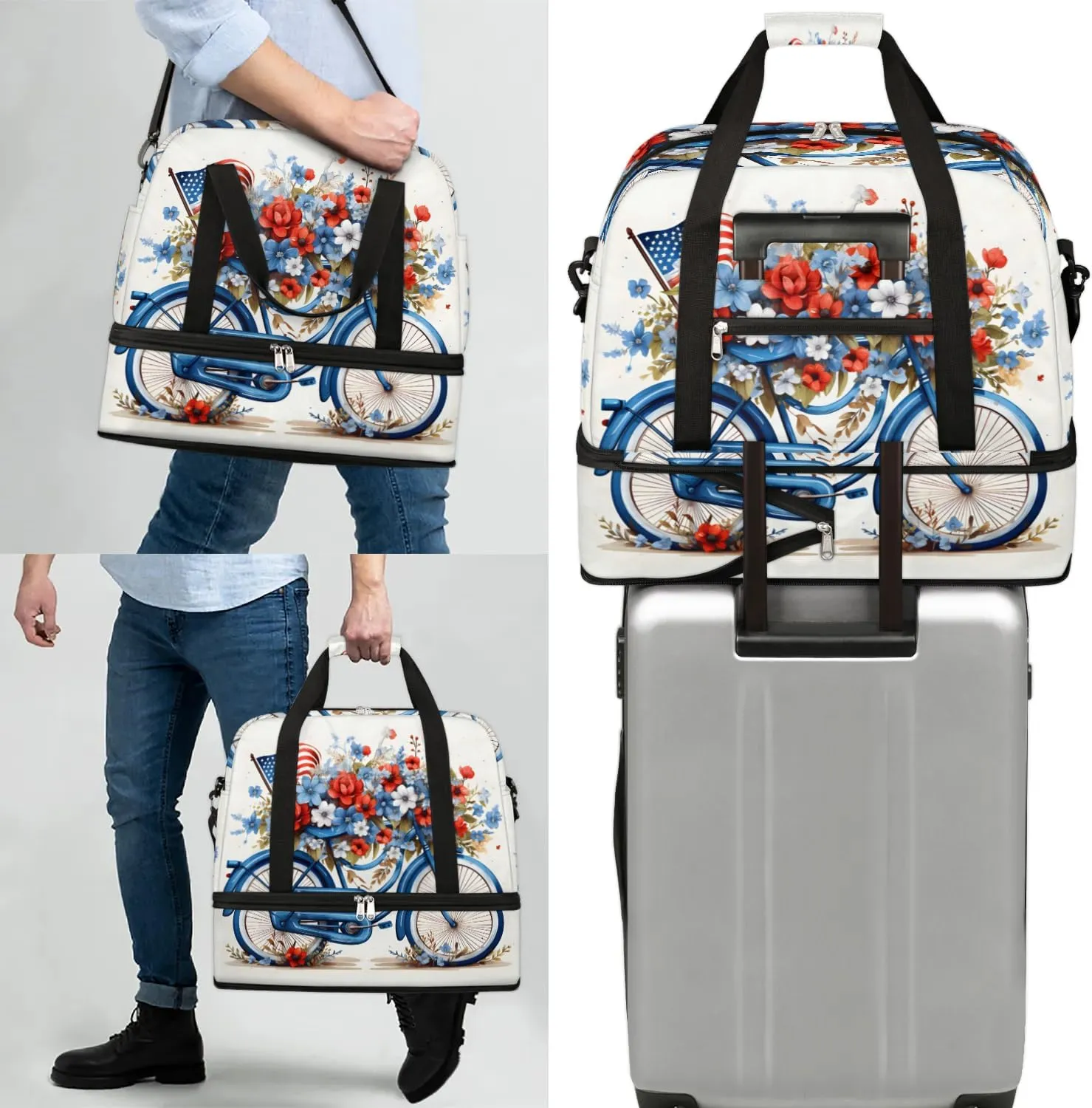 Sports Duffel Bag, Foldable Independence Day Travel Duffel Bag, Gym Yoga Beach Bag Weekender Overnight Bag with Shoes Compartment for Men Women, American Flag