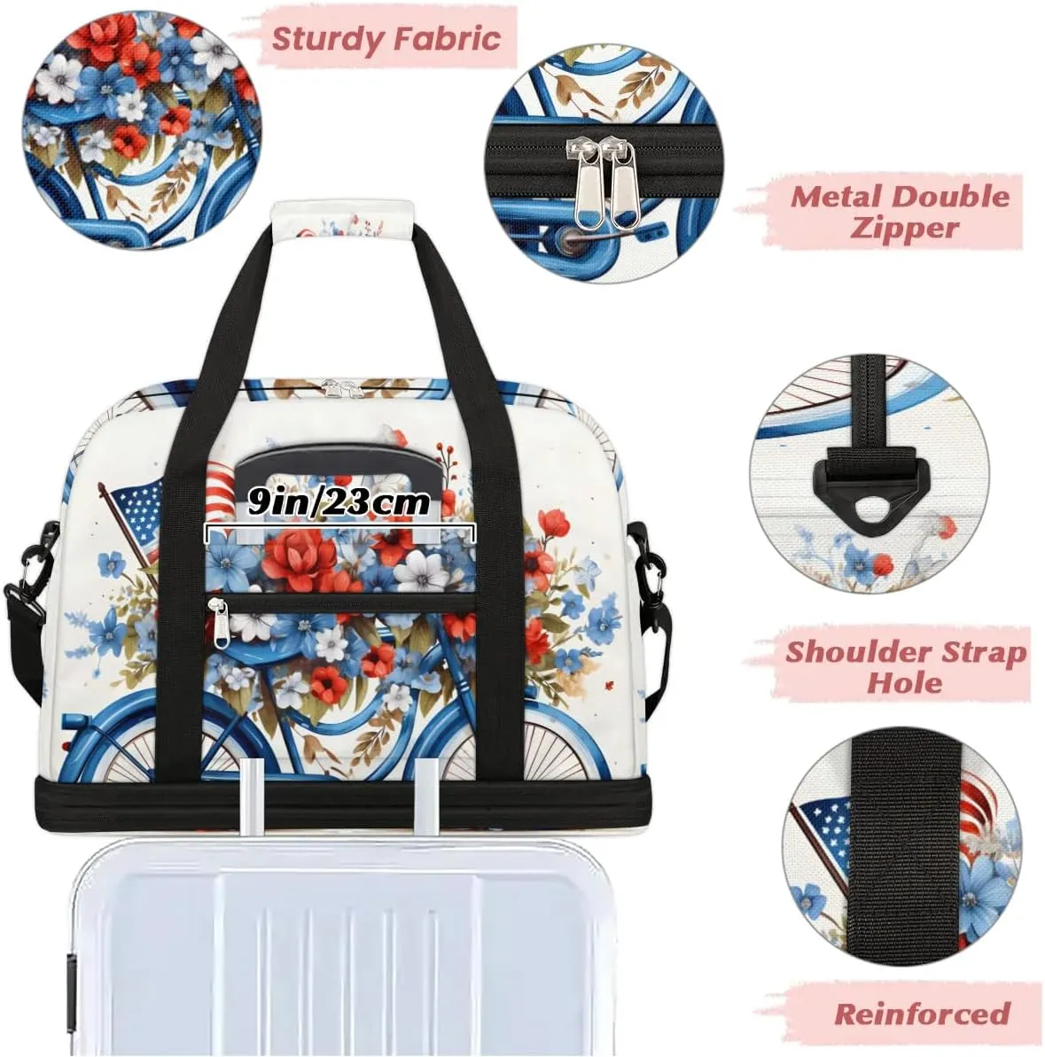 Sports Duffel Bag, Foldable Independence Day Travel Duffel Bag, Gym Yoga Beach Bag Weekender Overnight Bag with Shoes Compartment for Men Women, American Flag