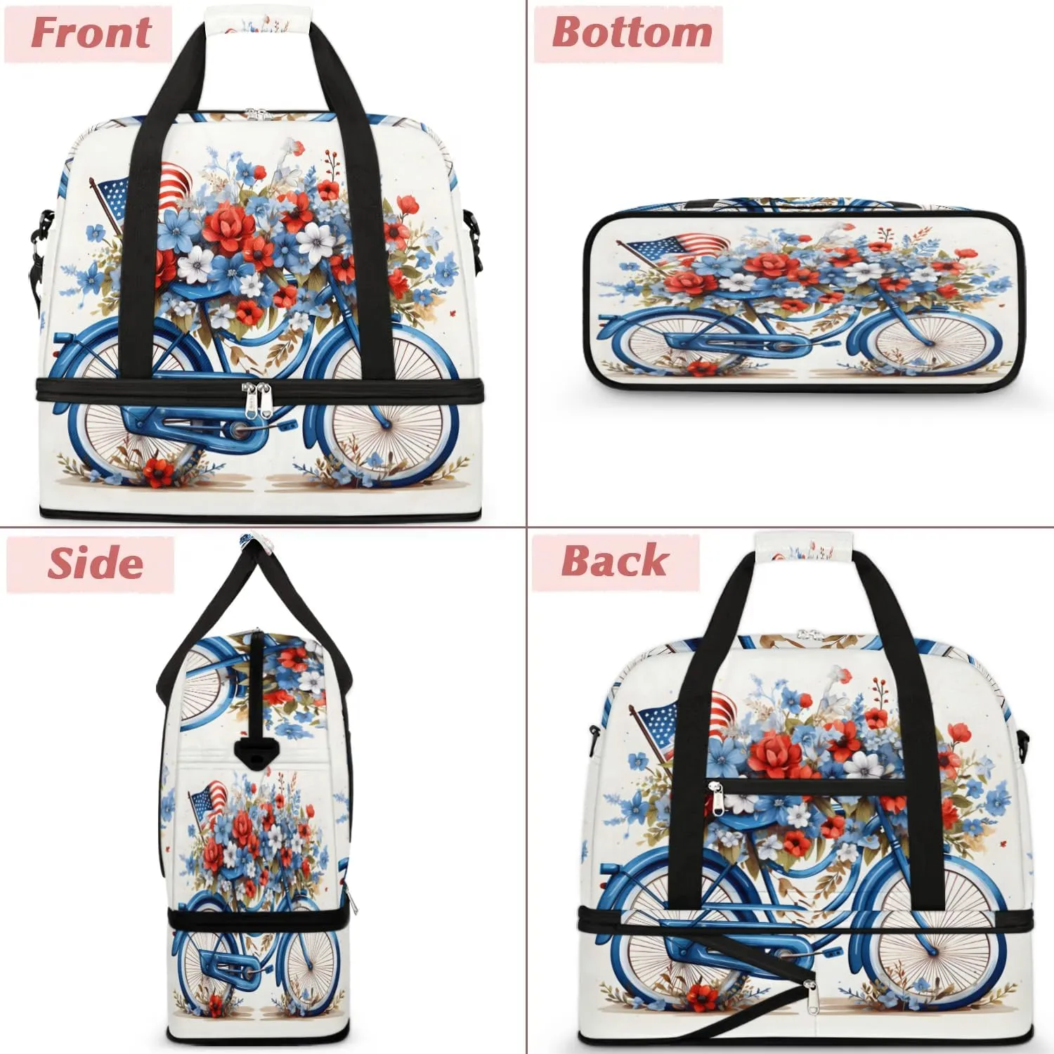 Sports Duffel Bag, Foldable Independence Day Travel Duffel Bag, Gym Yoga Beach Bag Weekender Overnight Bag with Shoes Compartment for Men Women, American Flag