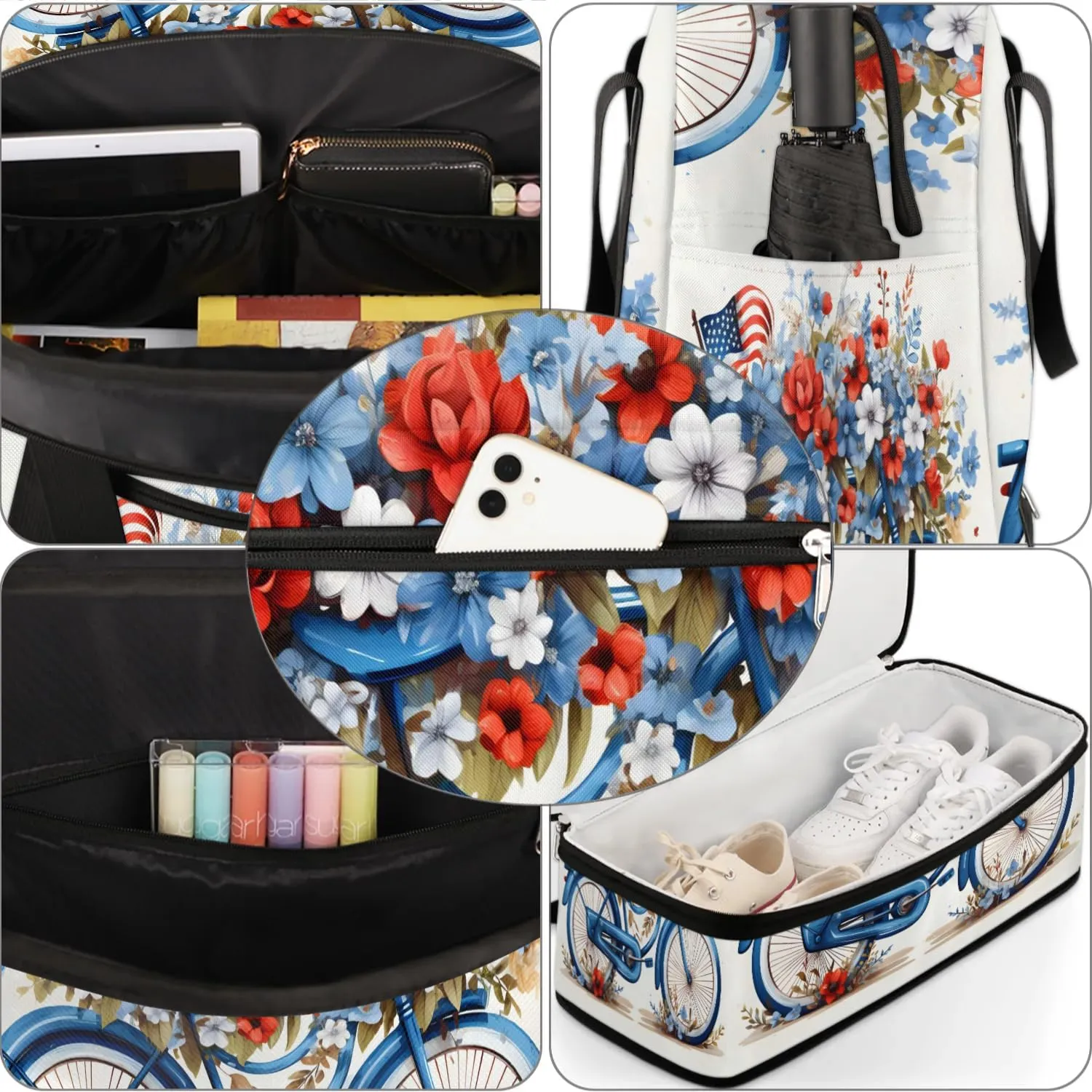 Sports Duffel Bag, Foldable Independence Day Travel Duffel Bag, Gym Yoga Beach Bag Weekender Overnight Bag with Shoes Compartment for Men Women, American Flag