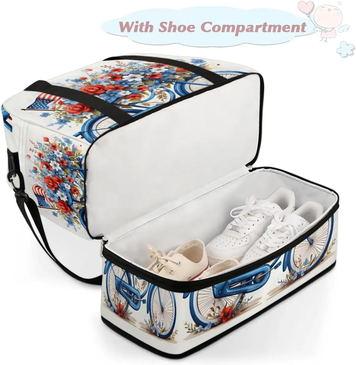Sports Duffel Bag, Foldable Independence Day Travel Duffel Bag, Gym Yoga Beach Bag Weekender Overnight Bag with Shoes Compartment for Men Women, American Flag