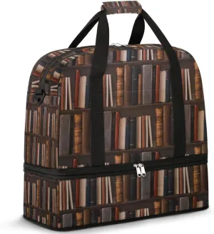Sports Duffel Bag, Foldable Library Bookshelf Travel Duffel Bag, Gym Yoga Beach Bag Weekender Overnight Bag with Shoes Compartment for Men Women, Old Books