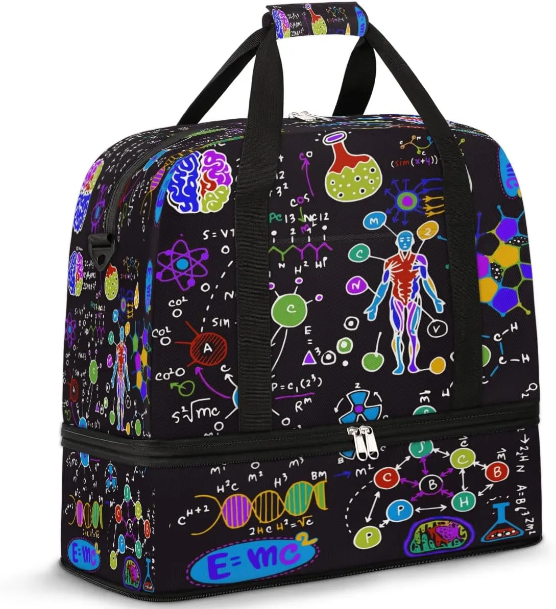 Sports Duffel Bag, Foldable Medical Gym Yoga Beach Bag, Travel Duffel Bags, Weekender Overnight Bag with Shoes Compartment for Men, Science