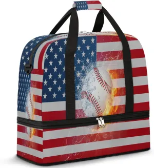 Sports Duffel Bag, Foldable Memorial Day Travel Duffel Bag, Gym Yoga Beach Bag Weekender Overnight Bag with Shoes Compartment for Men Women, Baseball