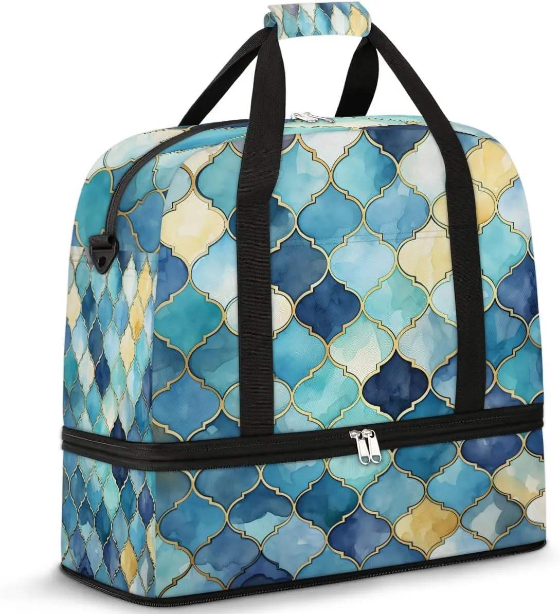 Sports Duffel Bag, Foldable Mermaid Scale Travel Duffel Bag, Gym Yoga Beach Bag Weekender Overnight Bag with Shoes Compartment for Men Women, Abstract