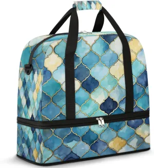 Sports Duffel Bag, Foldable Mermaid Scale Travel Duffel Bag, Gym Yoga Beach Bag Weekender Overnight Bag with Shoes Compartment for Men Women, Abstract