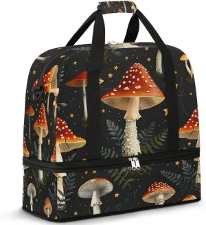 Sports Duffel Bag, Foldable Mushroom Travel Duffel Bag, Gym Yoga Beach Bag Weekender Overnight Bag with Shoes Compartment for Men Women, Mushrooms Wild Species
