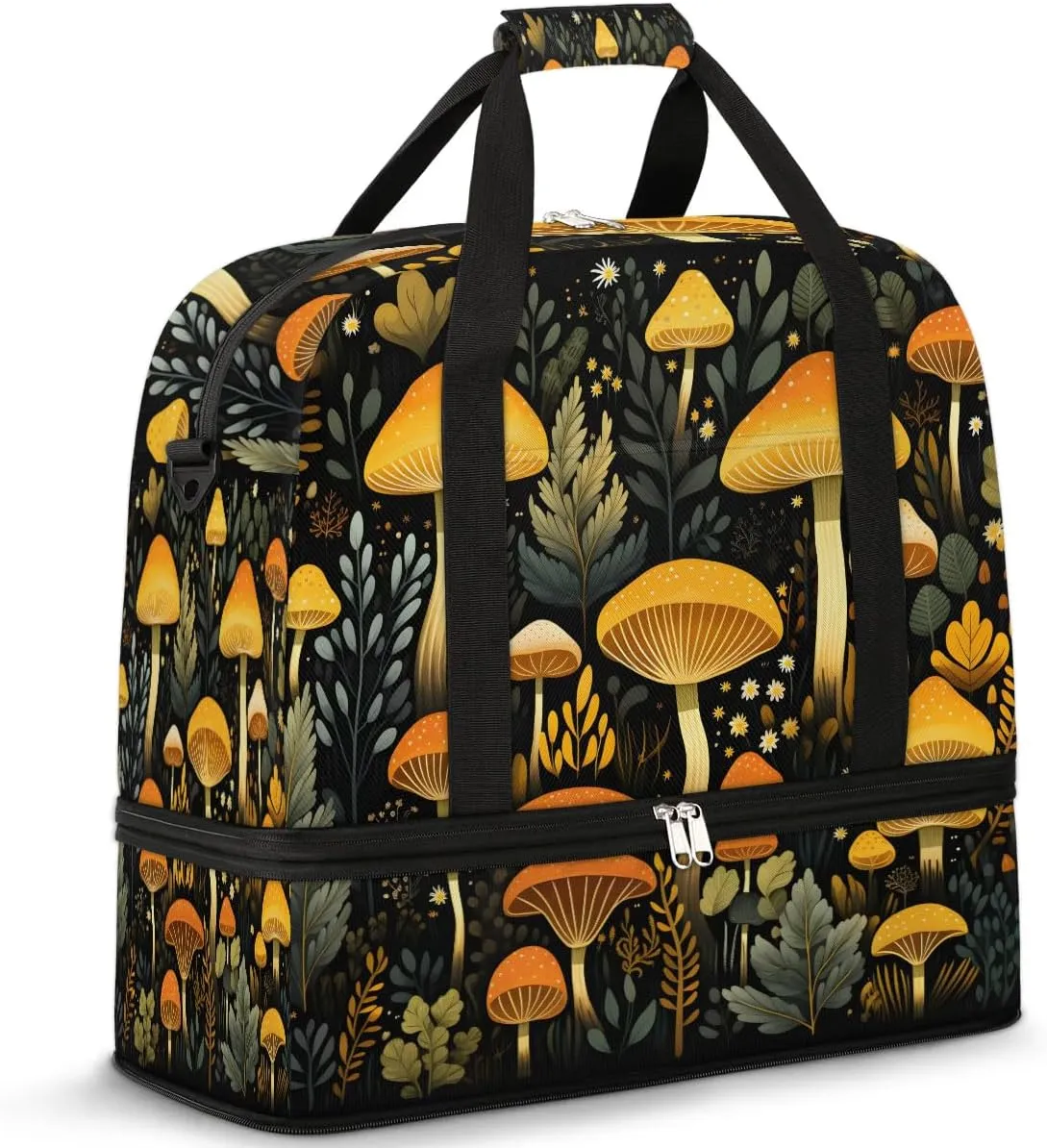 Sports Duffel Bag, Foldable Mushrooms Travel Duffel Bag, Gym Yoga Beach Bag Weekender Overnight Bag with Shoes Compartment for Men Women, Seasonal Summer