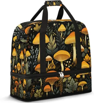 Sports Duffel Bag, Foldable Mushrooms Travel Duffel Bag, Gym Yoga Beach Bag Weekender Overnight Bag with Shoes Compartment for Men Women, Seasonal Summer