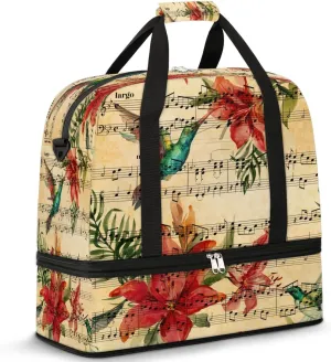 Sports Duffel Bag, Foldable Music Note Travel Duffel Bag, Gym Yoga Beach Bag Weekender Overnight Bag with Shoes Compartment for Men Women, Hummingbird