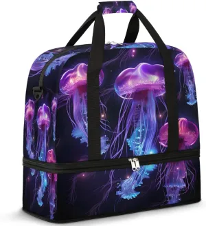 Sports Duffel Bag, Foldable Ocean Jellyfish Travel Duffel Bag, Gym Yoga Beach Bag Weekender Overnight Bag with Shoes Compartment for Men Women, Cute Jellyfish