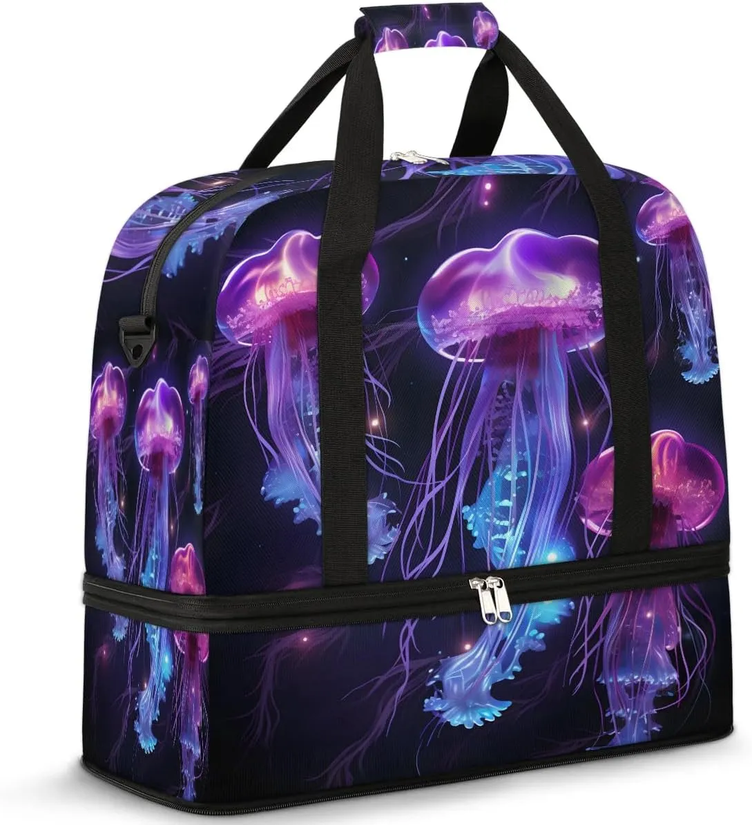 Sports Duffel Bag, Foldable Ocean Jellyfish Travel Duffel Bag, Gym Yoga Beach Bag Weekender Overnight Bag with Shoes Compartment for Men Women, Cute Jellyfish
