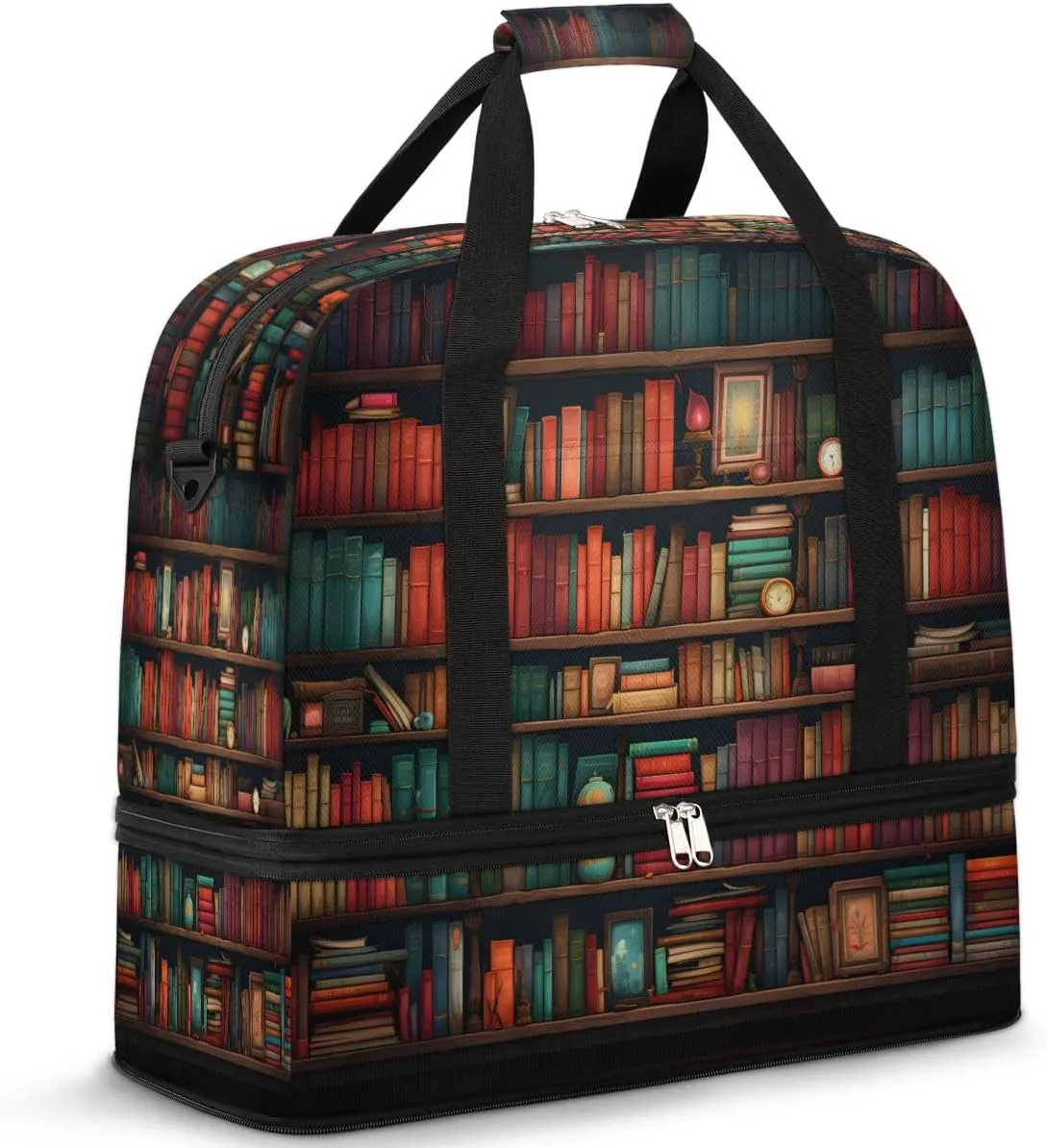 Sports Duffel Bag, Foldable Old Books Travel Duffel Bag, Gym Yoga Beach Bag Weekender Overnight Bag with Shoes Compartment for Men Women, Bookshelf