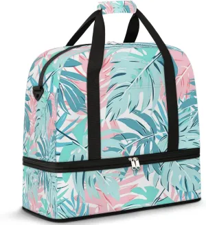 Sports Duffel Bag, Foldable Palm Leaf Travel Duffel Bag, Gym Yoga Beach Bag Weekender Overnight Bag with Shoes Compartment for Men Women, Leaves