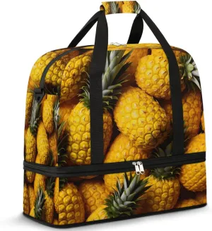 Sports Duffel Bag, Foldable Pineapple Travel Duffel Bag, Gym Yoga Beach Bag Weekender Overnight Bag with Shoes Compartment for Men Women, Tropical Summer Fruit
