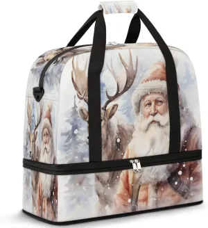 Sports Duffel Bag, Foldable Santa and Reindeer Travel Duffel Bag, Gym Yoga Beach Bag Weekender Overnight Bag with Shoes Compartment for Men Women, Christmas
