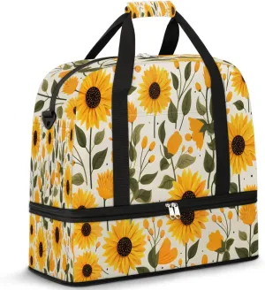 Sports Duffel Bag, Foldable Sunflowers Summer Travel Duffel Bag, Gym Yoga Beach Bag Weekender Overnight Bag with Shoes Compartment for Men Women, Spring