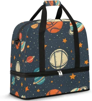 Sports Duffel Bag, Foldable Universe Space Galaxy Travel Duffel Bag, Gym Yoga Beach Bag Weekender Overnight Bag with Shoes Compartment for Men Women, Basketball