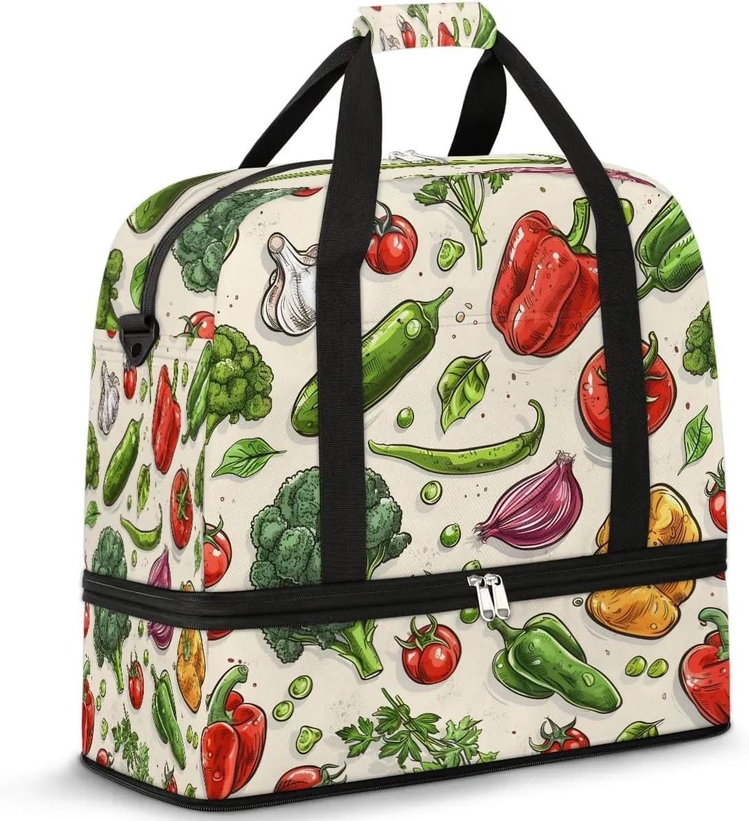 Sports Duffel Bag, Foldable Vegetables Travel Duffel Bag, Gym Yoga Beach Bag Weekender Overnight Bag with Shoes Compartment for Men Women, Vegetables