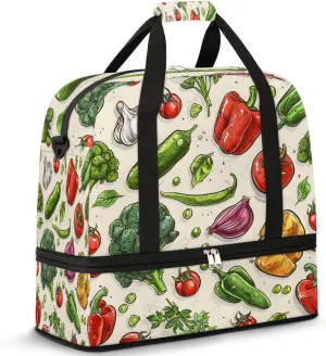 Sports Duffel Bag, Foldable Vegetables Travel Duffel Bag, Gym Yoga Beach Bag Weekender Overnight Bag with Shoes Compartment for Men Women, Vegetables