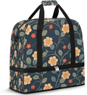 Sports Duffel Bag, Foldable Vintage Wildfloral Travel Duffel Bag, Gym Yoga Beach Bag Weekender Overnight Bag with Shoes Compartment for Men Women, Wildflower
