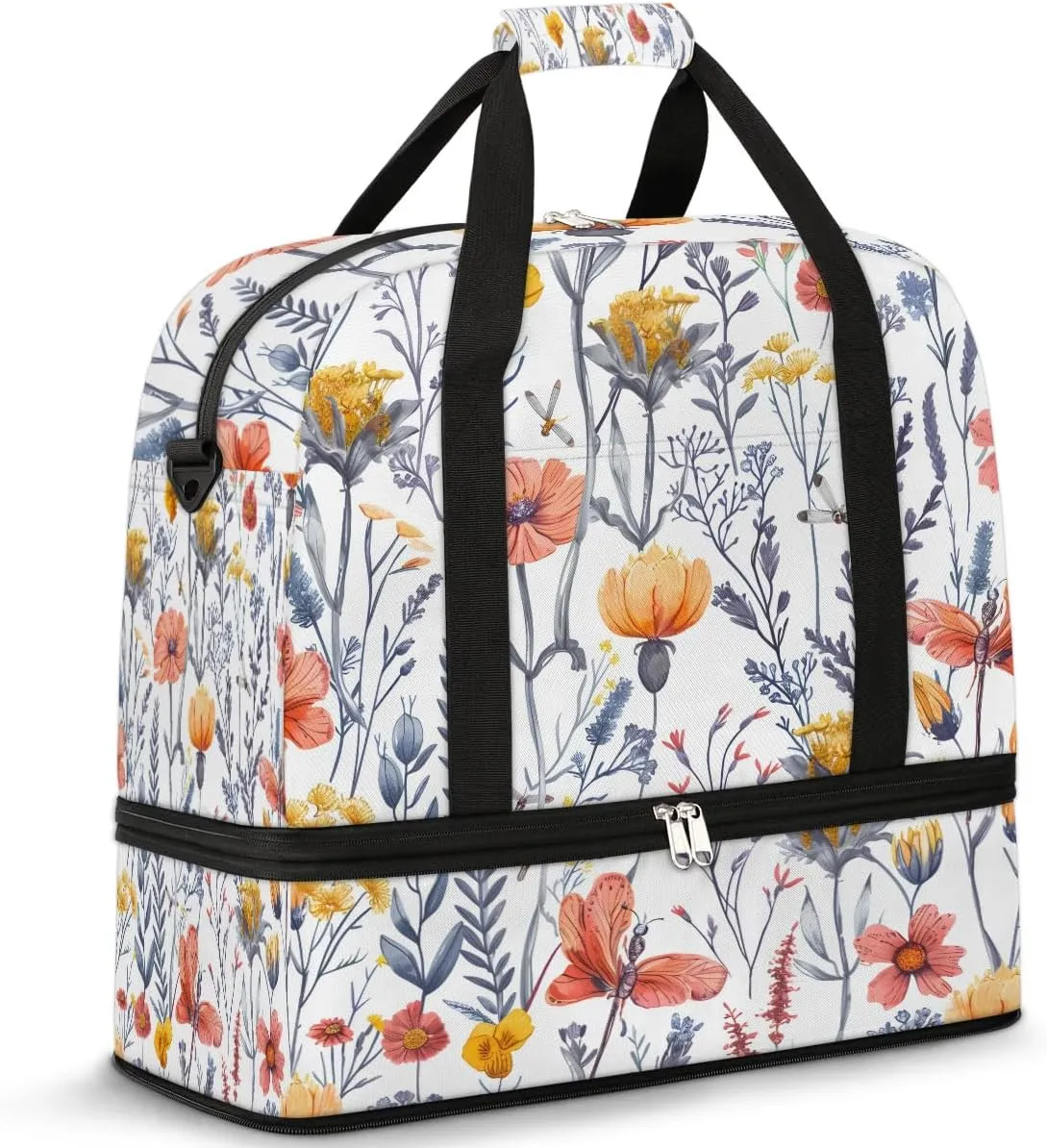 Sports Duffel Bag, Foldable Wild Flowers Travel Duffel Bag, Gym Yoga Beach Bag Weekender Overnight Bag with Shoes Compartment for Men Women, Summer Colorful Flowers Holiday