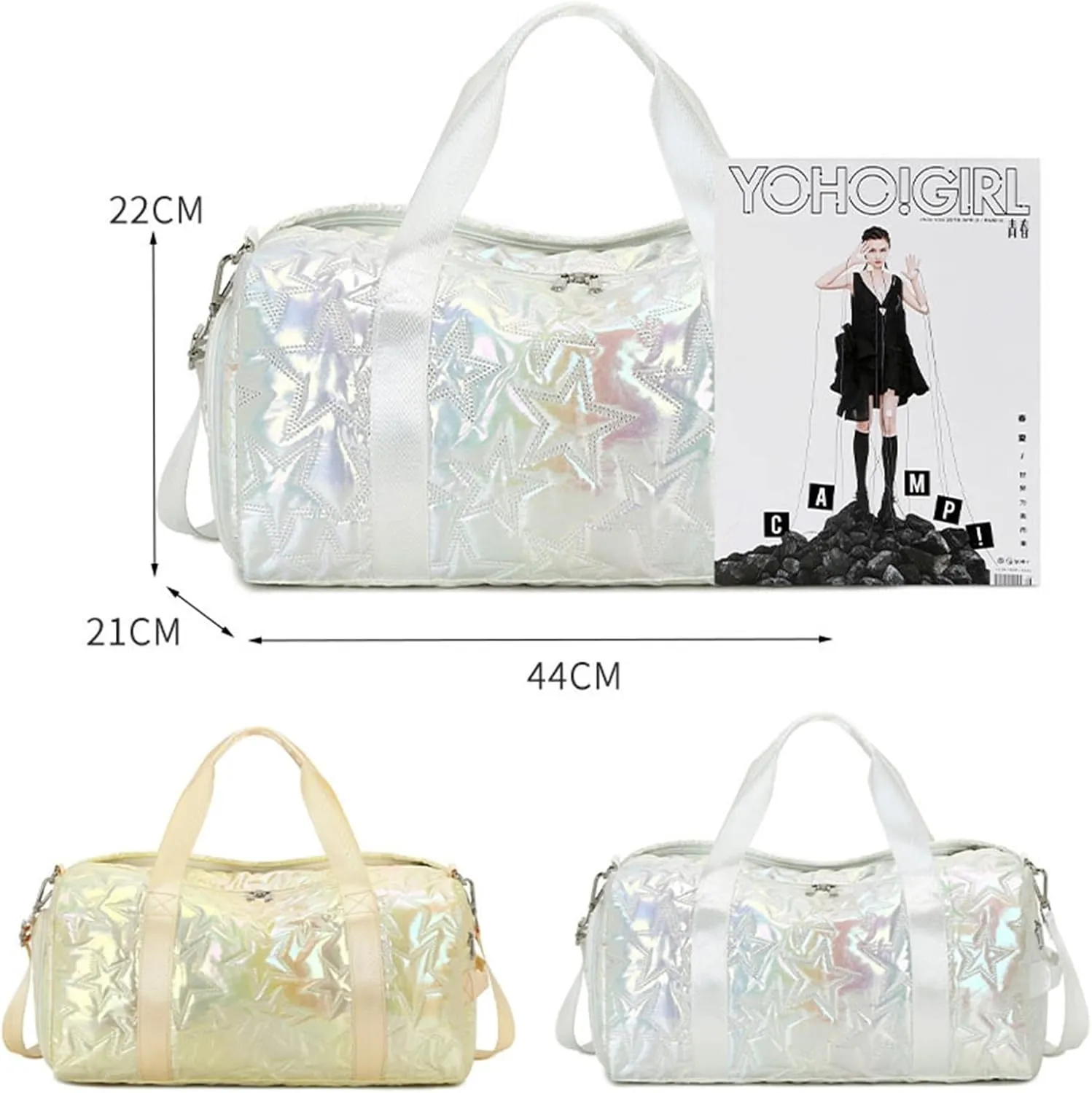 Sports Duffel Bags Women Waterproof Dwaterproof Water Gym Bag Travel Shoulder Duffle Bags Printing for Girls Canvas Luggage Organizer Pink Gym Bag(Golden)