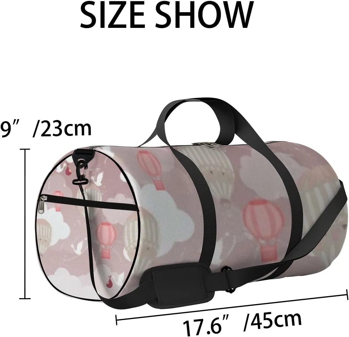Sports Gym Bag for Women and Men Waterproof 3d Hot Air Balloons Storks Pink Duffel Bag Lightweight Carryon Traveling Boarding Gripsack