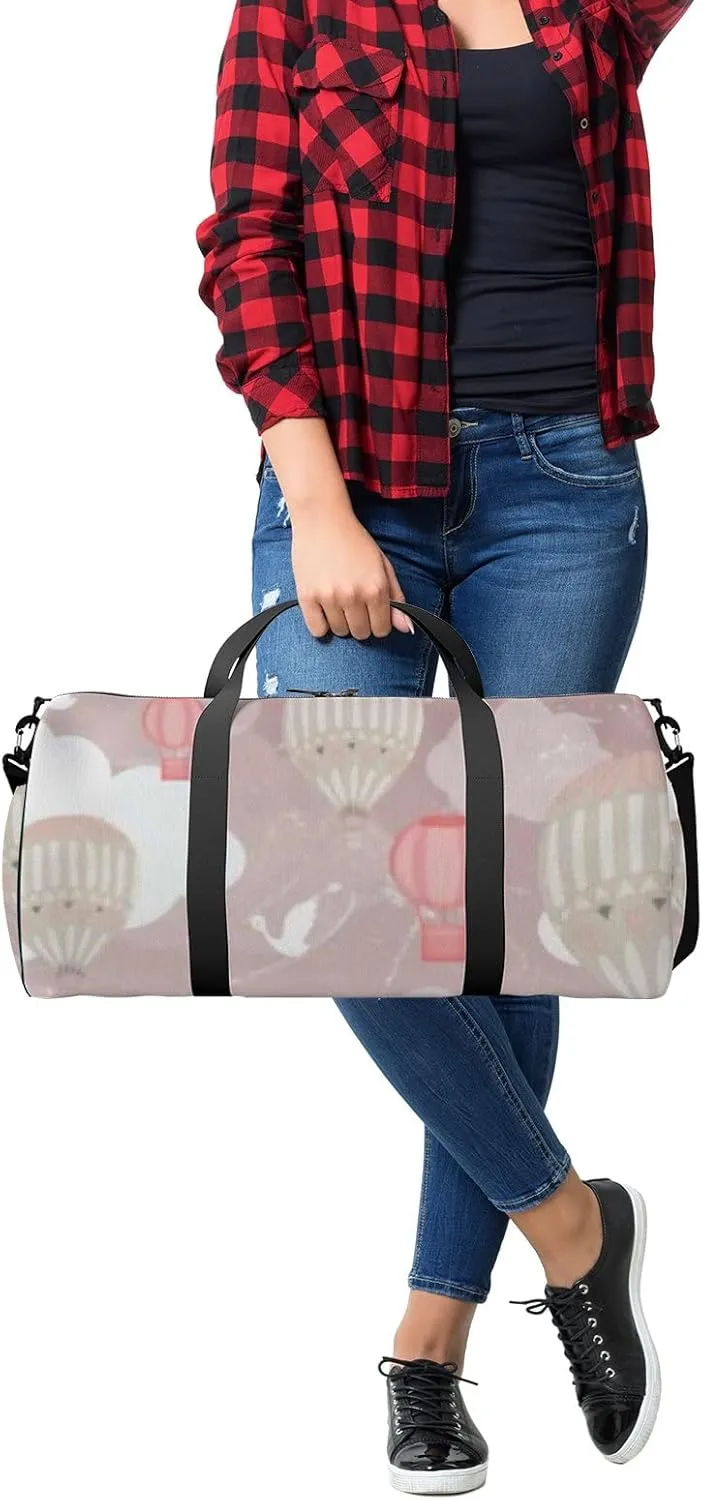 Sports Gym Bag for Women and Men Waterproof 3d Hot Air Balloons Storks Pink Duffel Bag Lightweight Carryon Traveling Boarding Gripsack