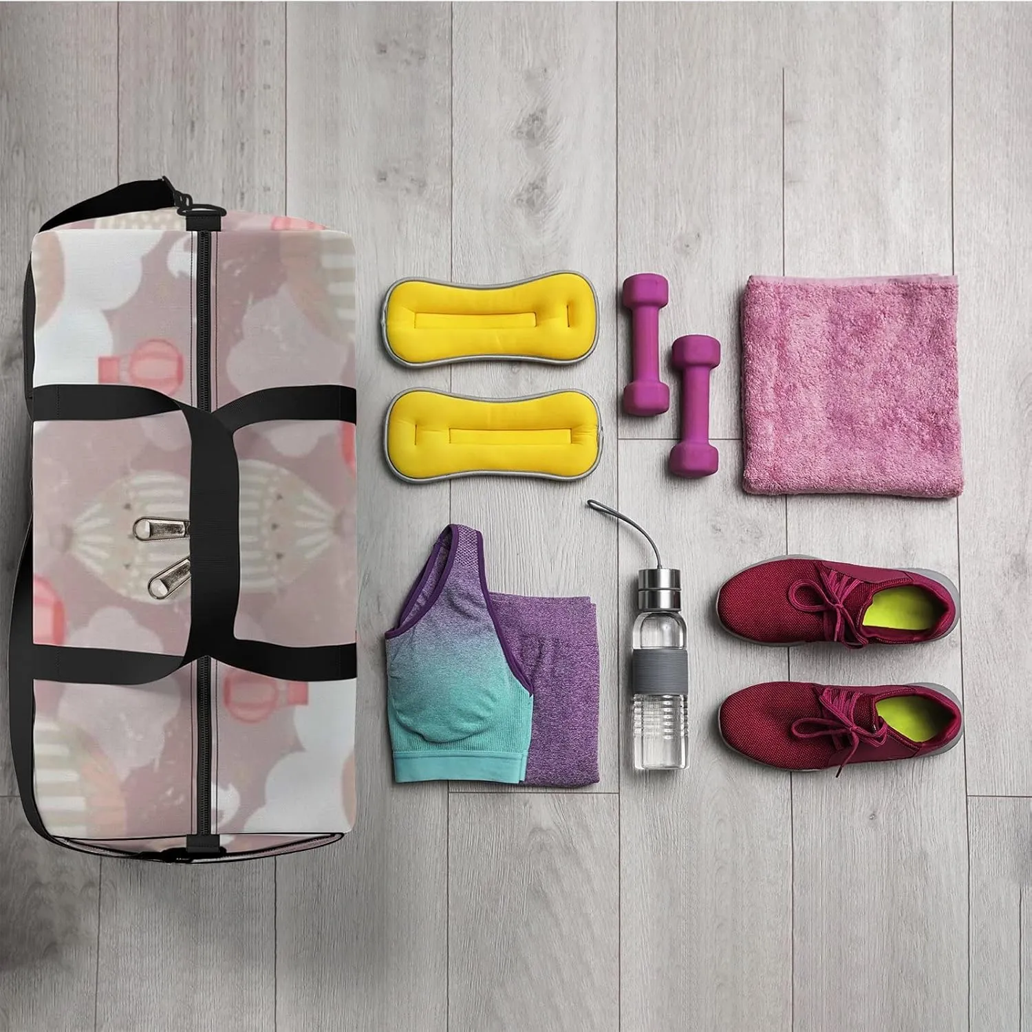 Sports Gym Bag for Women and Men Waterproof 3d Hot Air Balloons Storks Pink Duffel Bag Lightweight Carryon Traveling Boarding Gripsack