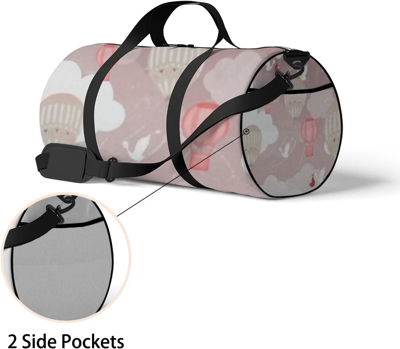 Sports Gym Bag for Women and Men Waterproof 3d Hot Air Balloons Storks Pink Duffel Bag Lightweight Carryon Traveling Boarding Gripsack