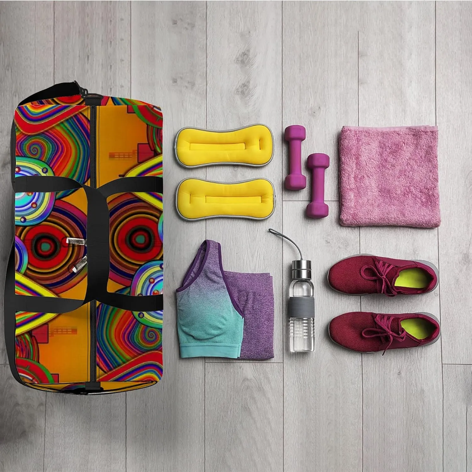 Sports Gym Bag for Women and Men Waterproof Abstract Trees Colorful Duffel Bag Lightweight Carryon Traveling Boarding Gripsack